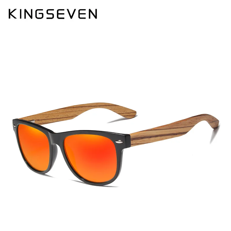 red Zebra wood KINGSEVEN, модные деревянные поляризационные Квадратные Солнцезащитные очки для мужчин и женщин, зеркальные линзы, защита от уф400 лучей, очки для вождения - Цвет линз: red Zebra wood