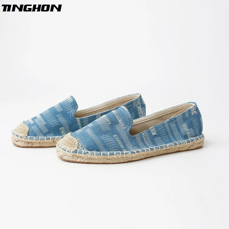 

TINGHON Fashion Ethnic Casual Espadrilles Cowboy Bird Flat Women Spring Printed Slip on Fishermen Hemp Rope Shoes 35-43