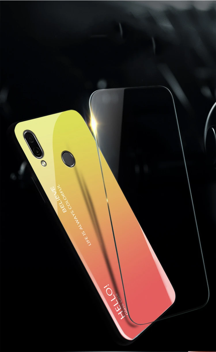 Чехол из закаленного стекла для Huawei P Smart Твердый чехол градиентного цвета мягкий