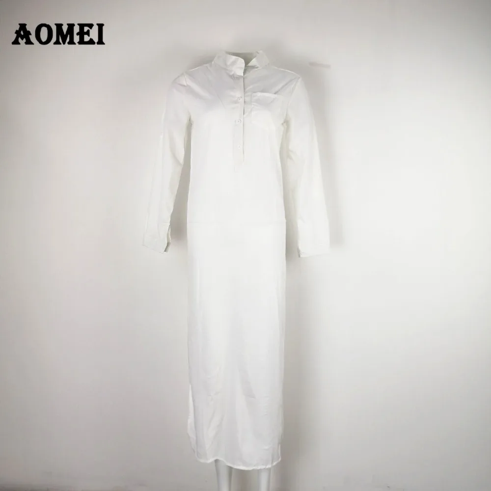 Women Dress White Black Casual Fashion Long Sleeve Button Dresses Maxi Robes Solid Autumn Summer Shirt Tunics | Женская одежда