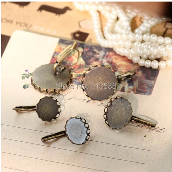 

Wholesale Drop Earrings 500pcs/lot 12 14 16 18 20mm round classic lace antique bronze Plated Pad French Earing base freeshipping