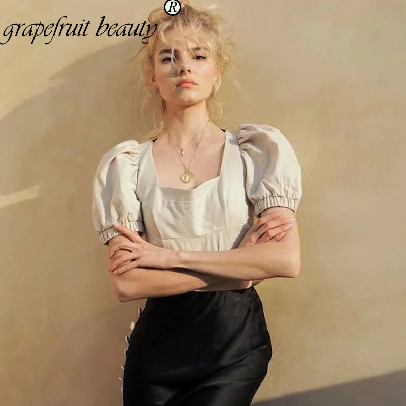 New French Women Elegant Square-collar Delicate office lady white ruffles Blouses Breasted Irregular Short Shirts Blous |