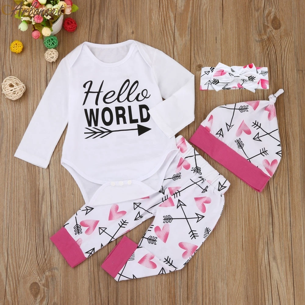 2017 fashionnewborn Одежда для маленьких девочек одежда комбинезон боди штаны шляпа