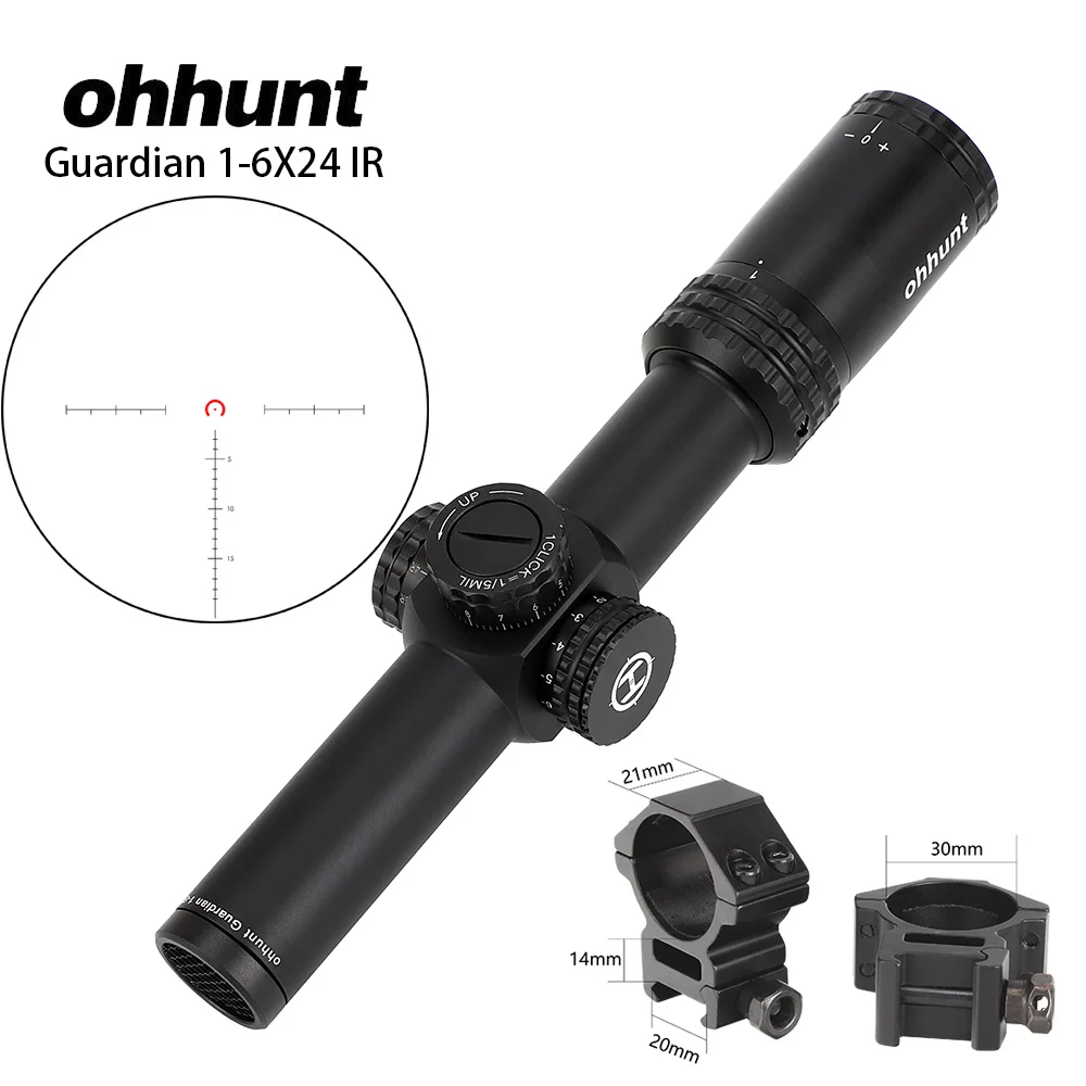 30mm-Picatinny-SZK Ohhunt Guardian 1-6x24 ИК компактный прицел оптические прицелы стекло Сетка красный свет с башенками сброс Тактический стрельба прицел - Цвет: 30mm-Picatinny-SZK