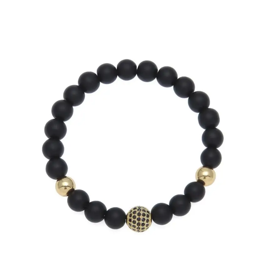 2018 new arrive boy girl men women jewelry black round bead with gold color matal cz ball diy hand made bracelet | Украшения и