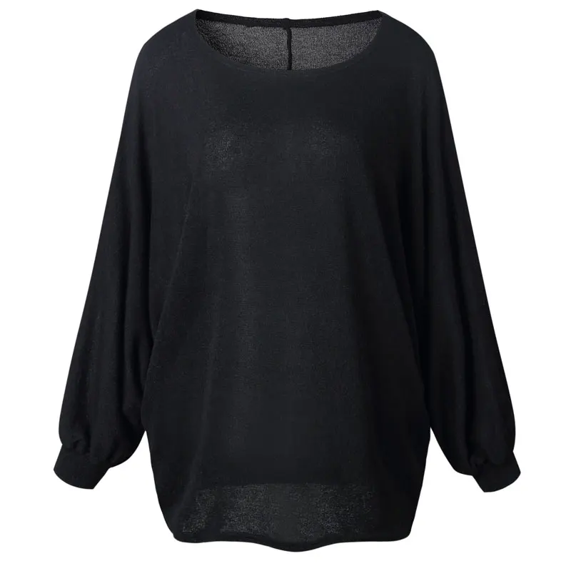 Ebizza Casual Long Batwing Sleeve Sweater Women O Neck Cotton Knitted Loose Pullover Autumn Solid Color Thick Outwear | Женская одежда
