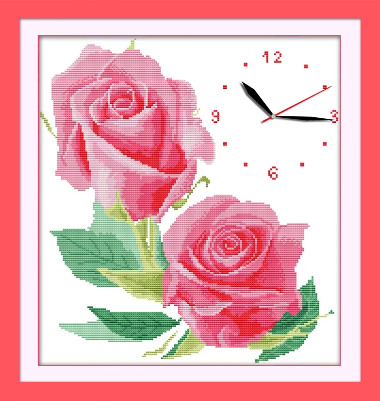 

Roses bloom cross stitch kit 14ct 11ct count print canvas wall clock stitching embroidery DIY handmade needlework
