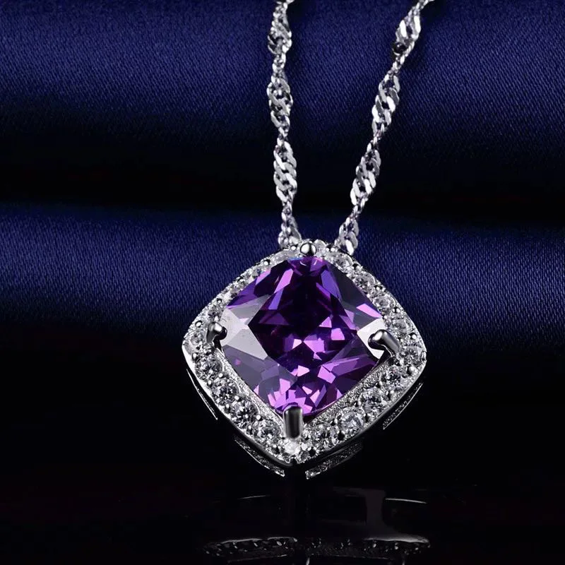 Квадратный кубический цирконий кулон Подвеска Серебро 925 ювелирных изделий cz