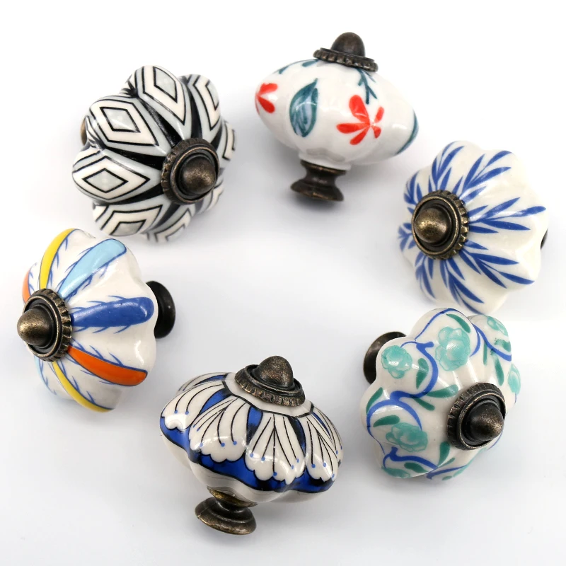 

1x Leaf Printed Ceramic Knobs Kitchen cabinet door handle Kids Bedroom Dresser Pulls Unique Closet Knobs
