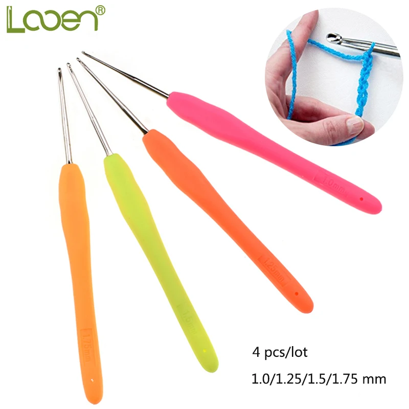 

Looen 4pcs Small Lace Crochet Hooks Set Mix 1.0-1.75mm TPR Soft Rubber Handle Knitting Needles Handle Weave Yarn Sewing Tools