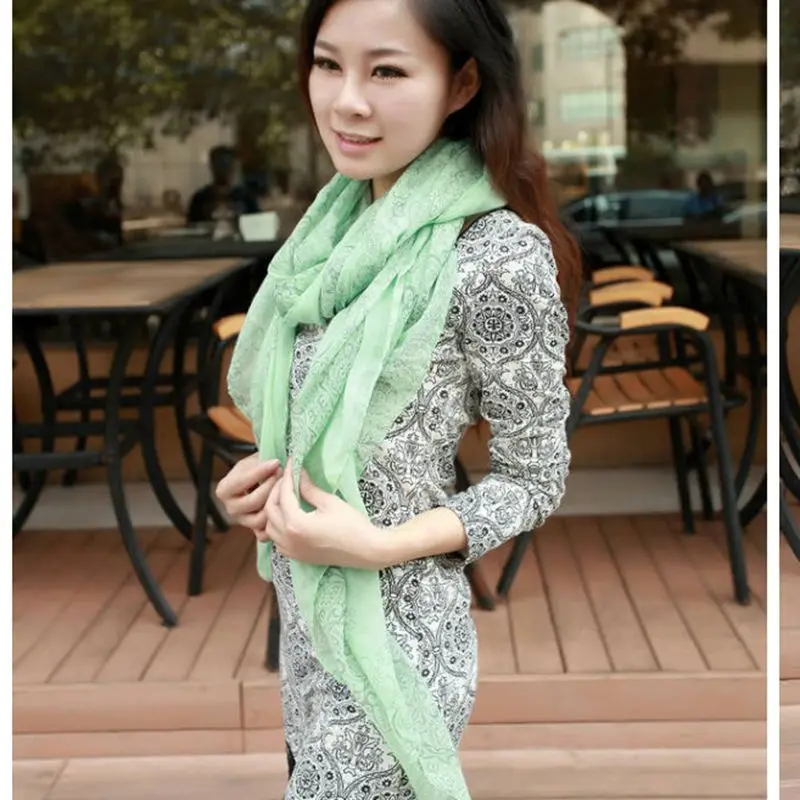 Горячая! Новый! Синий и белый шарфы вуаль платок двойного негабаритных карты