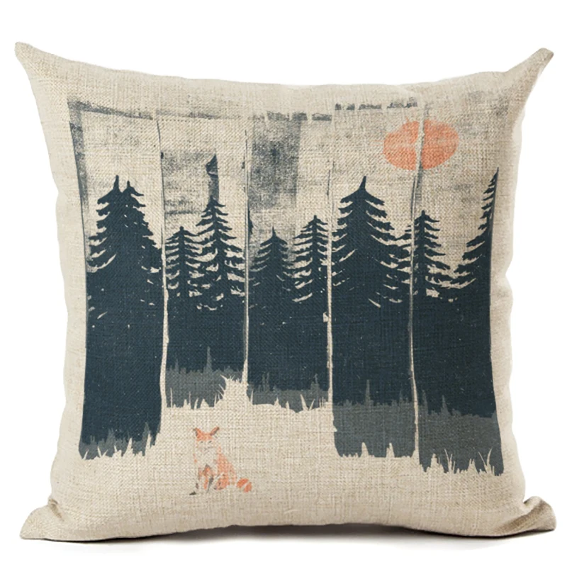 Чехол для подушки в стиле ретро с изображением снежных гор подушка
