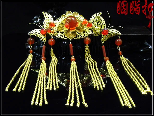 

Dian Tan Chun Classical agate beading bride hair jewelry handmade hair accessories full set