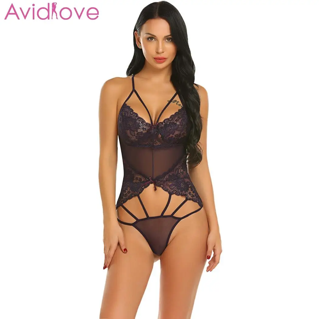 Женское боди с чулками Avidlove сексуальный костюм v образным вырезом кружевное
