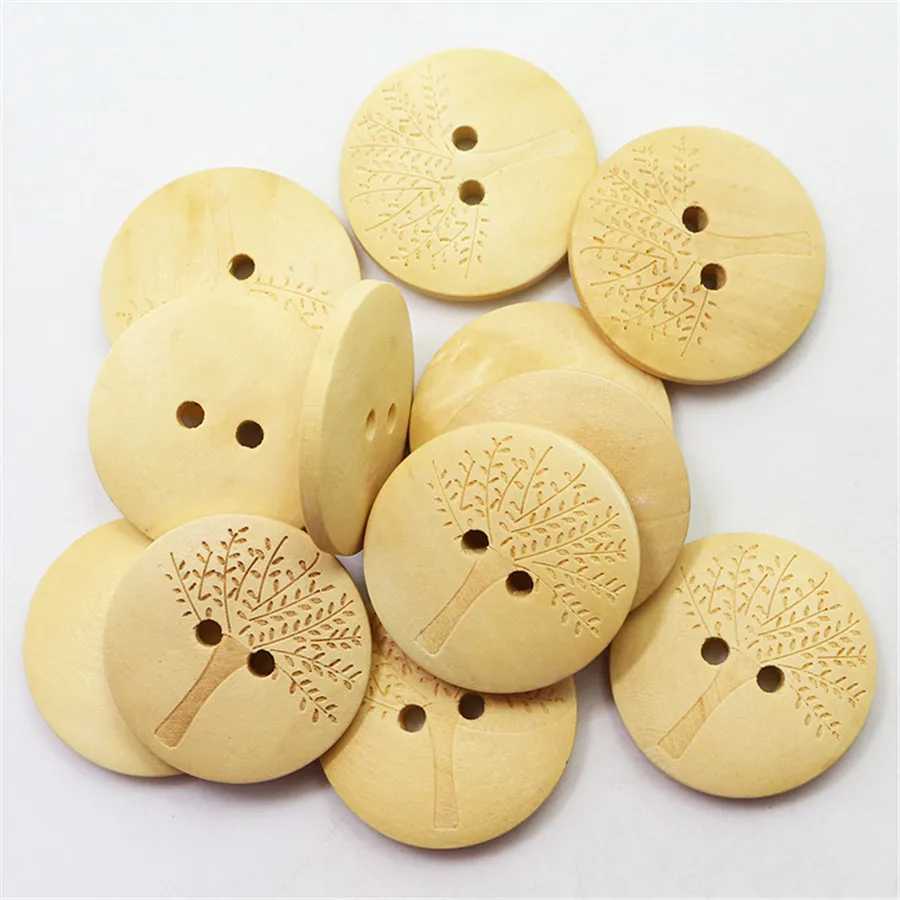PF 25 мм 2 Отверстия 100 шт. Дерево Pattern Деревянные Кнопки Швейные Декоративные для