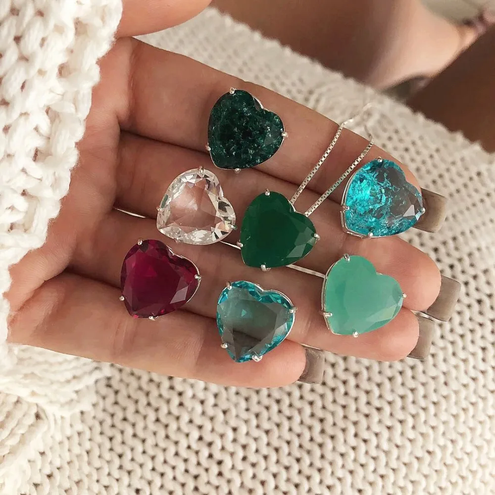 7 шт./компл. красочные серьги с кристаллами сердце кулон ожерелье набор украшений