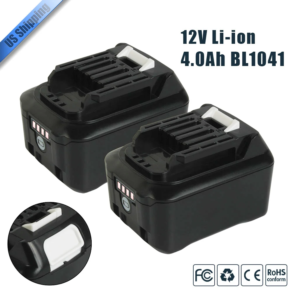 Вану 2 предмета в комплекте, для Makita BL1041B 12V 4000mAh батарея Перезаряжаемые 4.0Ah с светодиодный Мощность инструменты литий-ионный CXT Батарея BL1041 BL1040