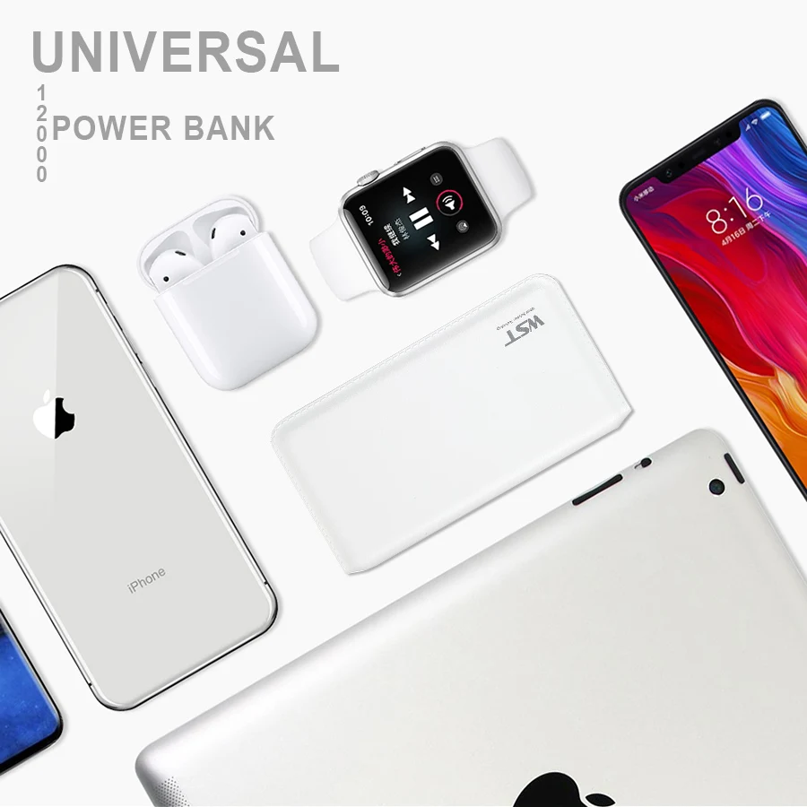 WST 12000mAh портативный мобильный внешний аккумулятор для телефона Powerbank iPhone Samsung Phone