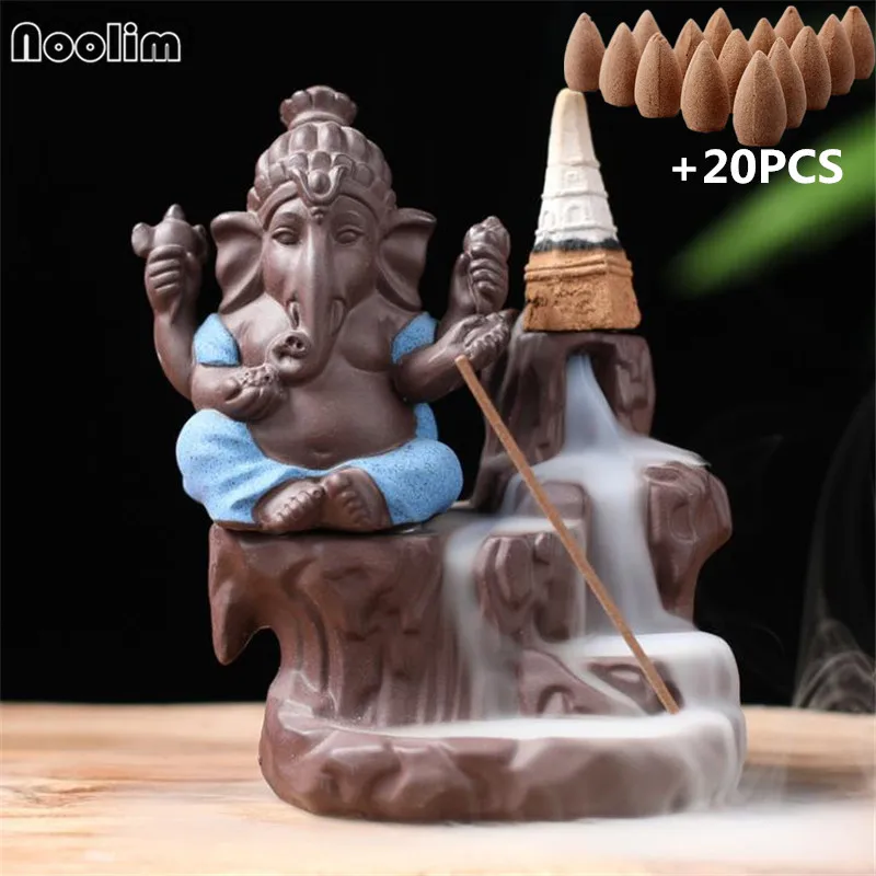 Blue Sandalwood Ганеша Будда обратного потока ладан горелка творческий держатель для благовоний дзен буддистская горелка украшения дома и офиса+ 20 шт конусов - Цвет: Blue Sandalwood