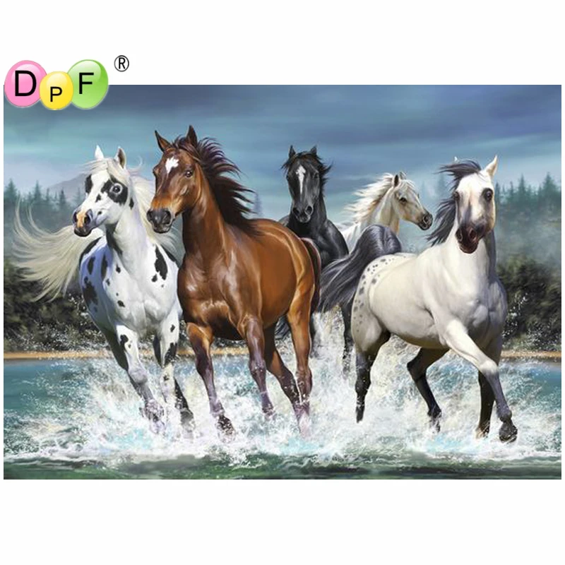 DPF DIY horses water run 5D crafts diamond painting cross stitch needlework mosaic square home decor embroidery | Дом и сад
