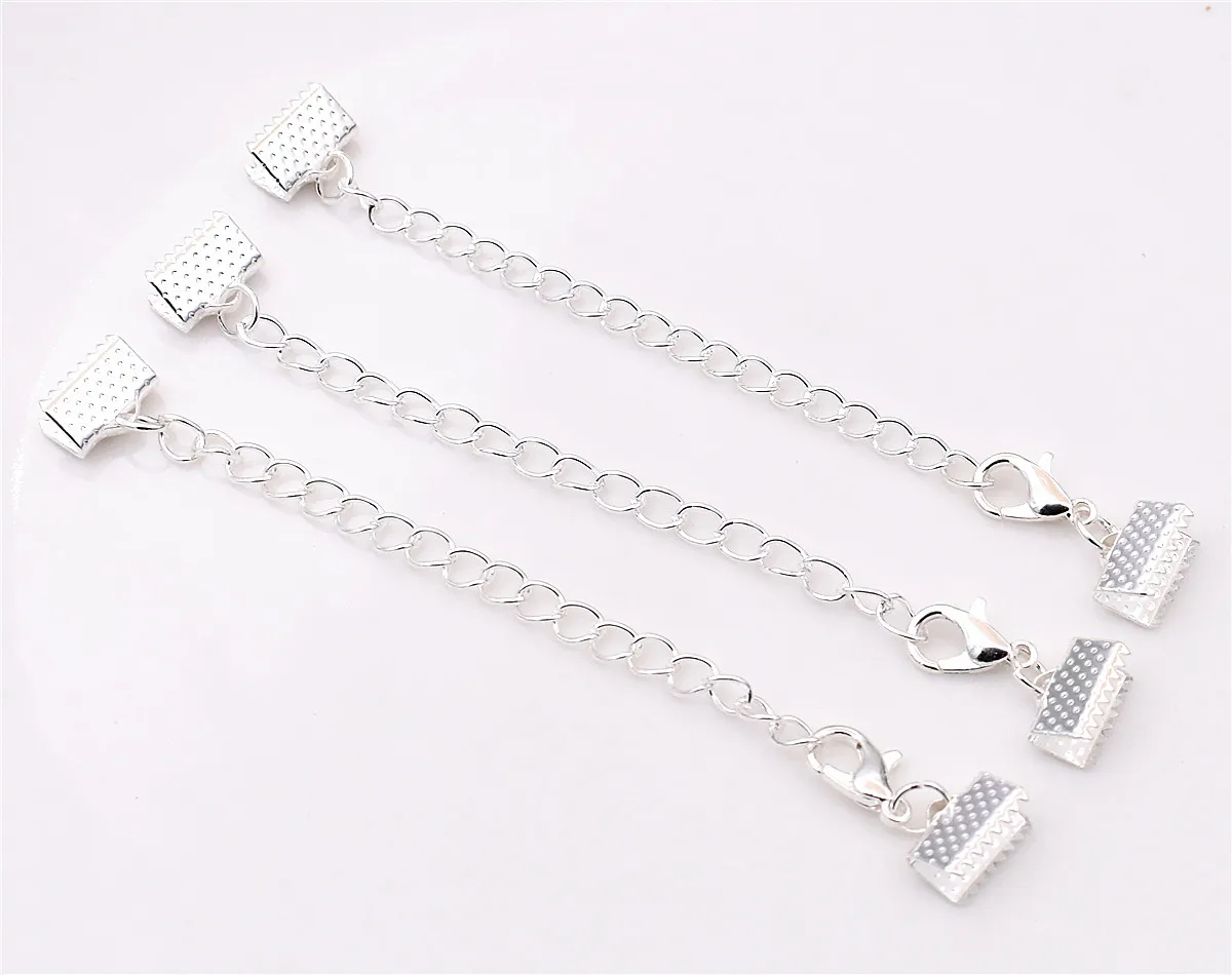 10pcs Crimp end caps lobster clasps extended extension chain