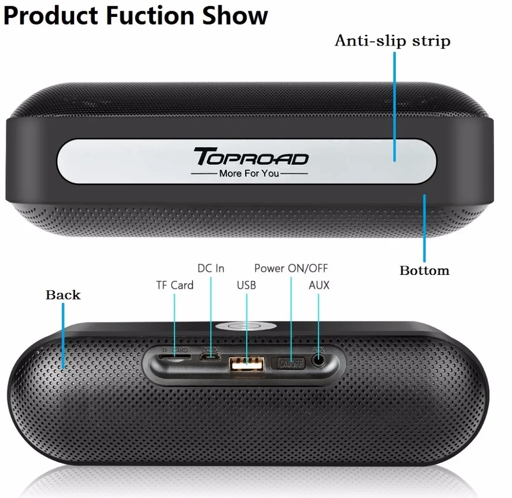 Bluetooth Колонка TOPROAD портативная с микрофоном AUX FM|Портативные колонки| |