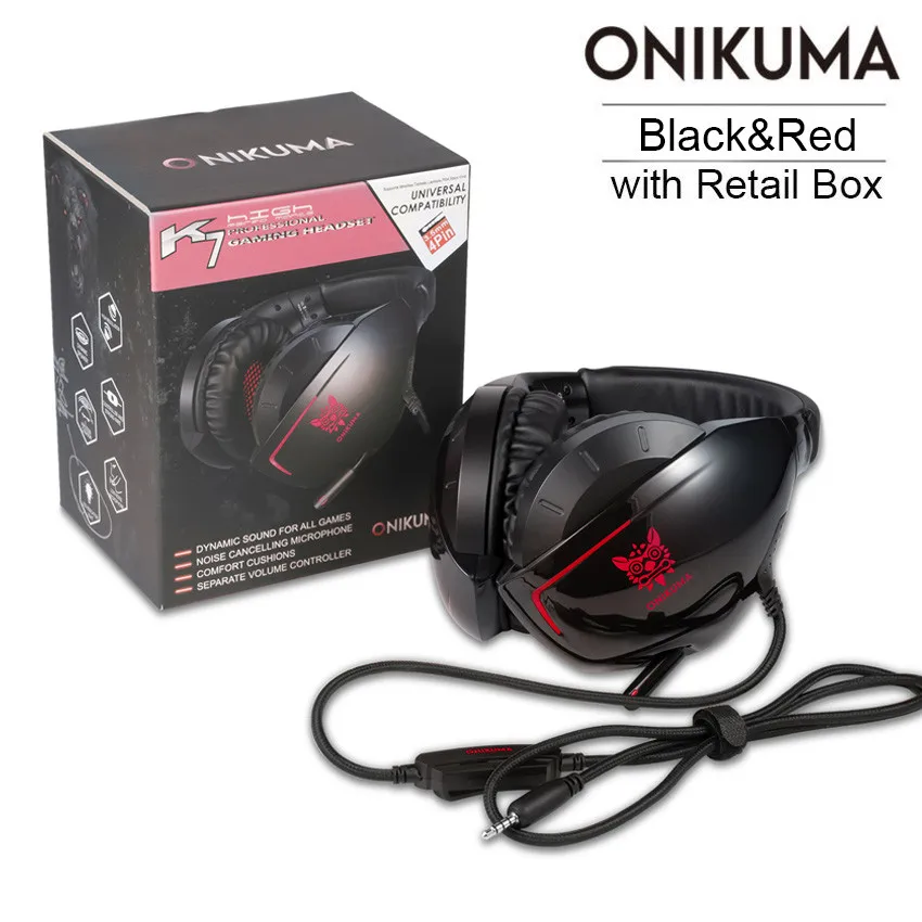 Red with Retail Box ONIKUMA K7 Casque PS4 игровая гарнитура с микрофоном Проводные PC Gamer стерео наушники с гарнитурой для нового Xbox One/ноутбука планшета - Цвет: Red with Retail Box