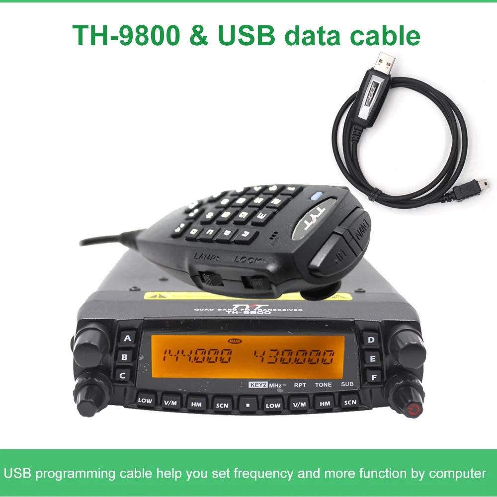 TYT TH-9800 Plus автомобильный мобильный радиоприемник Walkie Talkie 50 км трансивер Quad Band двойной дисплей ретранслятор скремблер TH9800 S/N 1901A - Цвет: TH-9800-USB