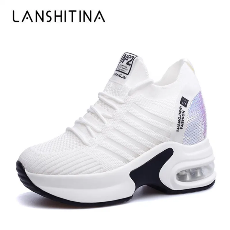 Женские кроссовки на платформе белые сетчатые дышащие танкетке с каблуком 2020 см