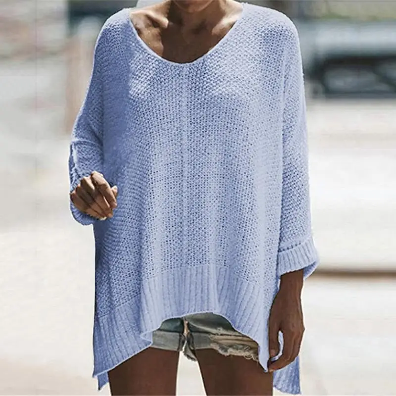 Осенний тонкий вязаный свитер женские повседневные однотонные свободные