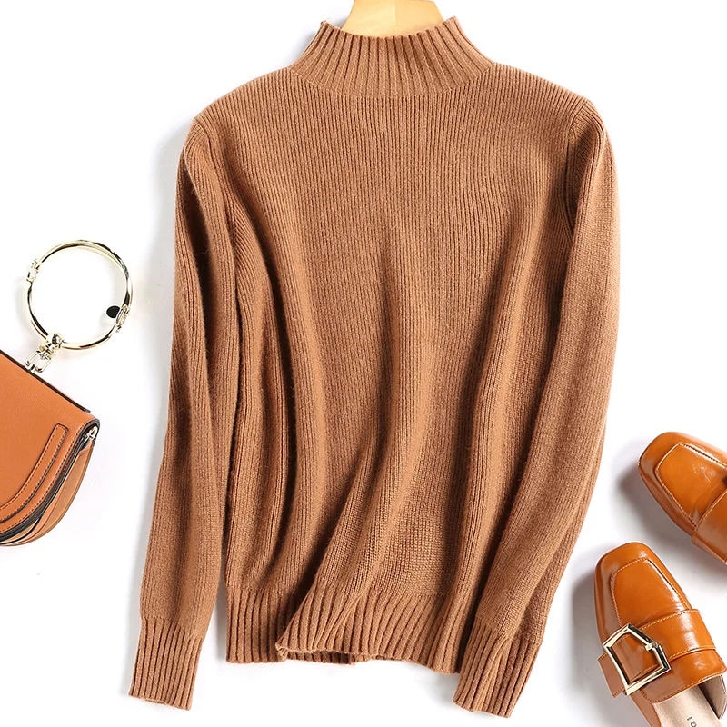 Женский свитер с высоким воротом однотонный Повседневный на осень зима 2019 |