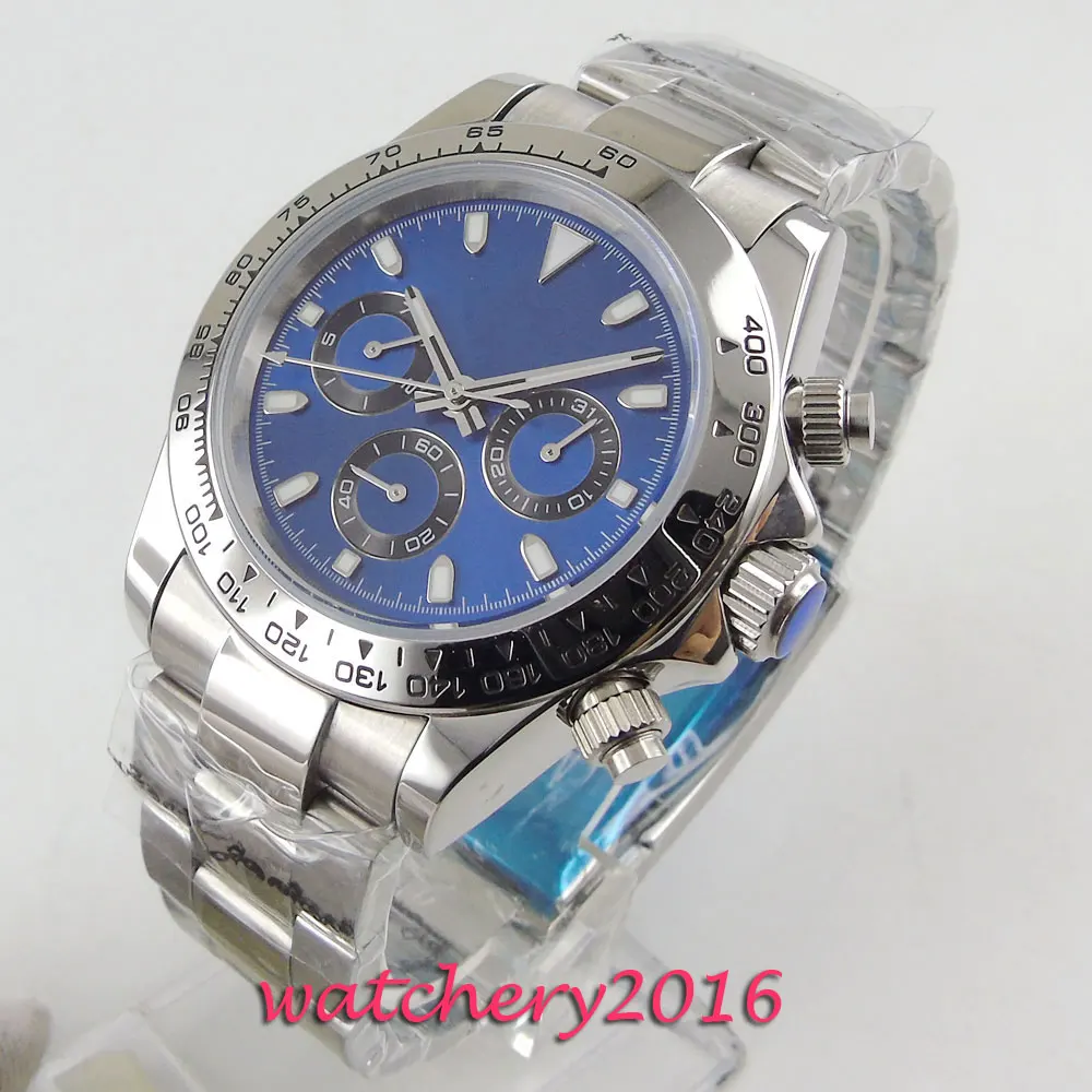 Sweet gifts 40mm Bliger Black Sterile Dial Crystal Luxury Brand sapphire glass 316L steel solid Automatic Movement men's Watch | Наручные