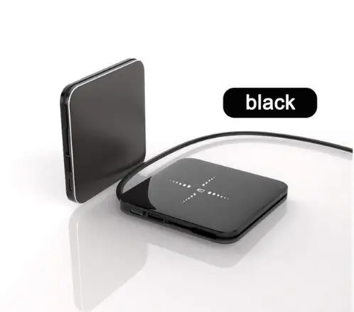 Black with cable Мини Беспроводной Мощность банк 8000 мАч тонкое зеркало Экран 2.1A быстрой зарядки Беспроводной Портативный Зарядное устройство Мощность банка для iphone 8/8 P/X/XR - Цвет: Black with cable