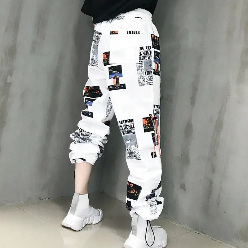 Женские шаровары в стиле хип хоп с завышенной талией крутые штаны принтом