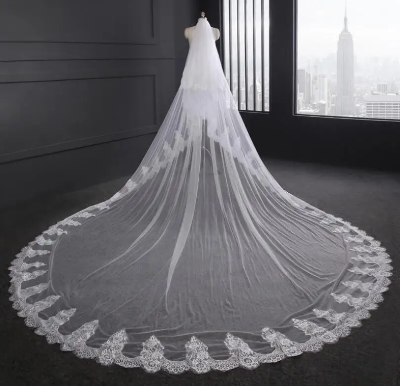 Real Photos Two Layers Bridal Veil 3.5 Meters Long Lace Woodland Wedding with Comb Voile De Mariee Veu Noiva | Свадьбы и торжества