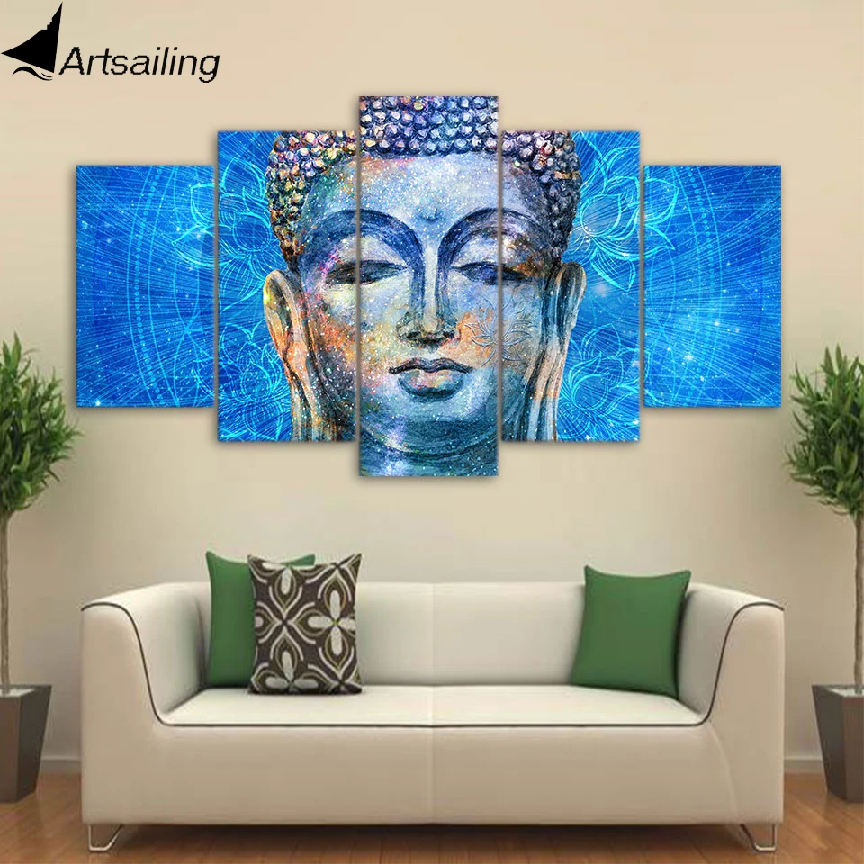 

ArtSailing HD print 5 piece canvas art Stone Buddha statue painting for living room wall decoration Poster framed YA237C