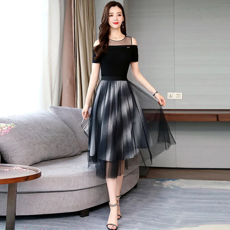 2 Pieces Set 2021 New Summer women's tops shirt and skirt suits Female net collar Short Sleeve sets |