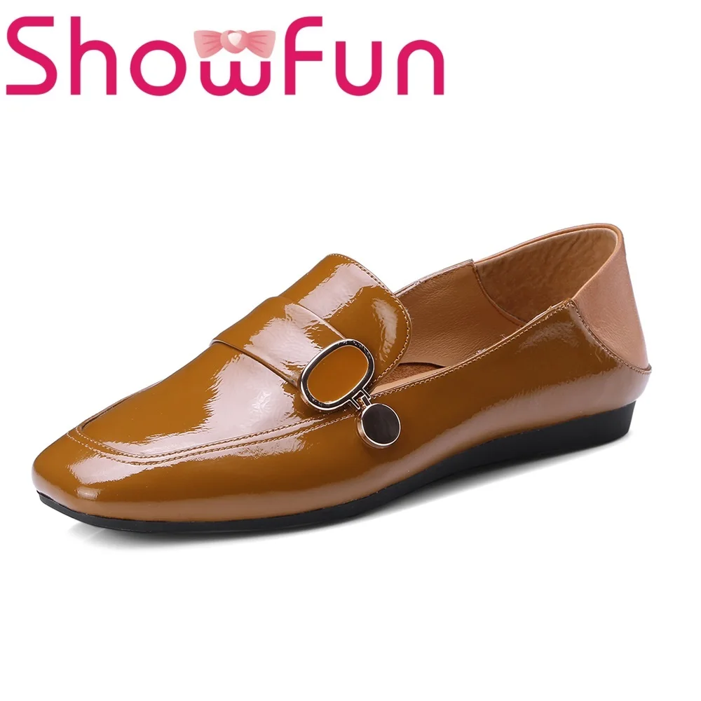 Showfun из натуральной лакированной кожи женская обувь платье с квадратным носком