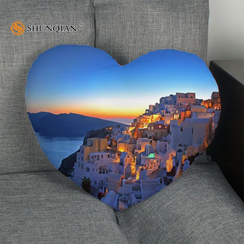 

Greece beautiful landscape Heart Shape Pillow Cover Custom zipper Pillowcase Just Cover No Core Size 41x36cm,47x42cm