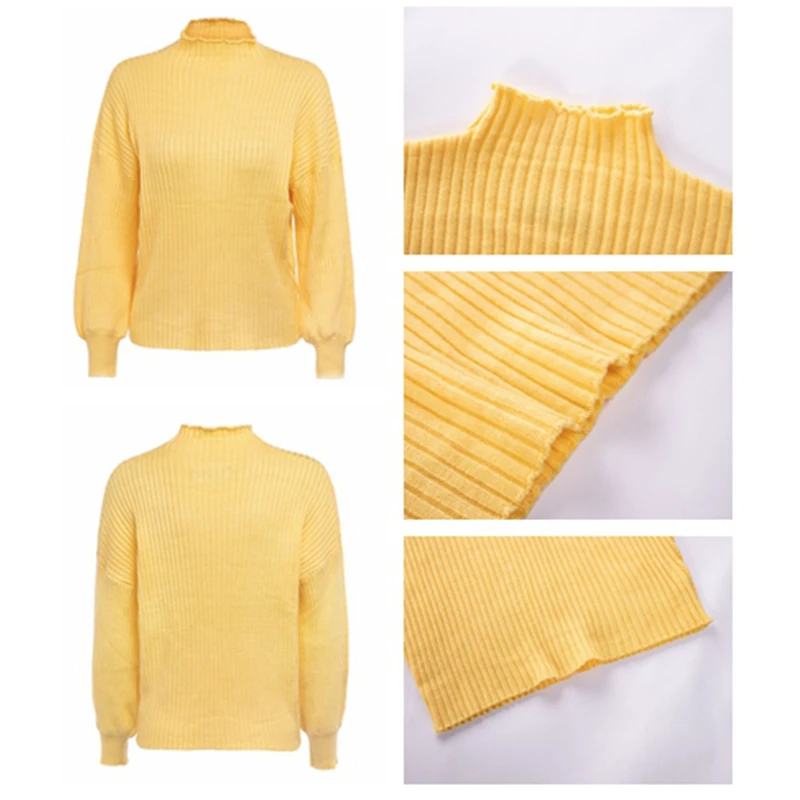 Женский вязаный свитер Белый Однотонный с длинным рукавом на осень и зиму 2019 |