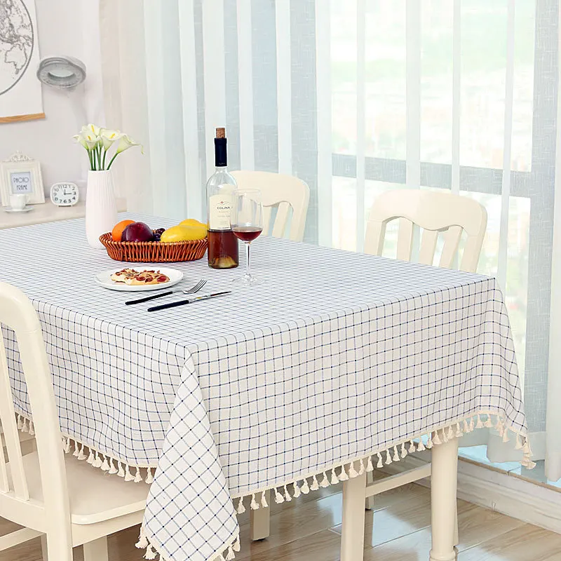 Декоративная льняная скатерть MIHE с кисточками водонепроницаемая маслостойкая