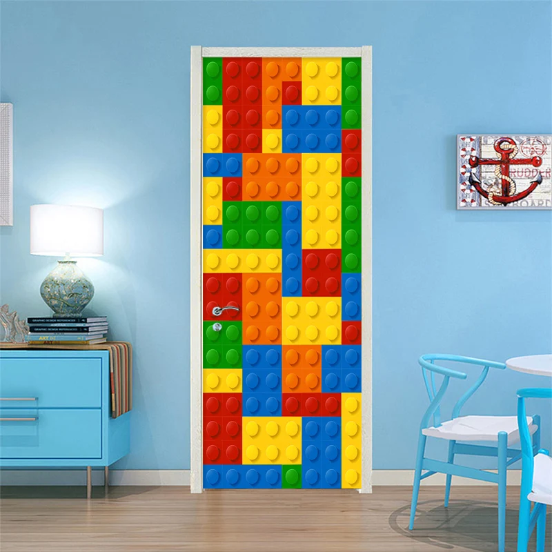 ПВХ самоклеящиеся водонепроницаемые 3D стерео Lego кирпичи наклейка на дверь дети