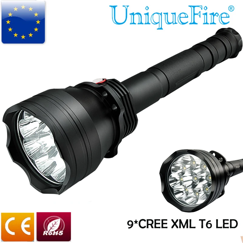UniqueFire T09 супер яркий 6 XML T6 светодиодов 18000 люмен мощный фонарик дальность луча до