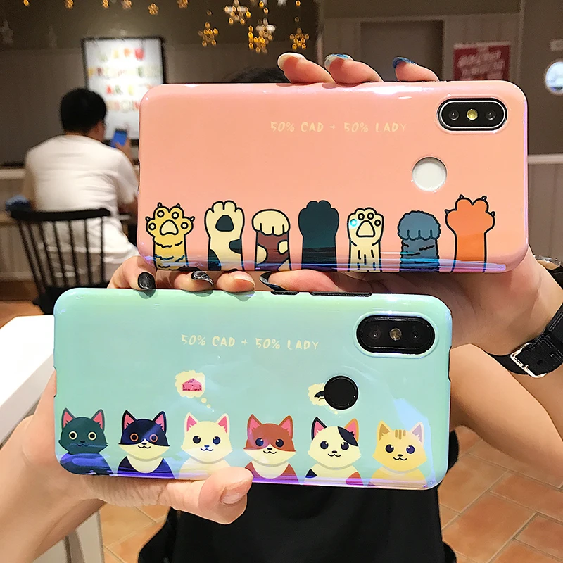 Синий светильник телефонные чехлы для Xiaomi mi 6X8 9 9SE Глянцевая кошка fa mi ly мягкий TPU чехол для Red mi Note 7 задняя крышка fundas