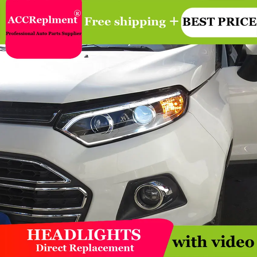 

AUTO.PRO for ford EcoSport headlights 2013-2016 Bifocal lens for ford EcoSport LED light bar xenon H7 head lamps car styling