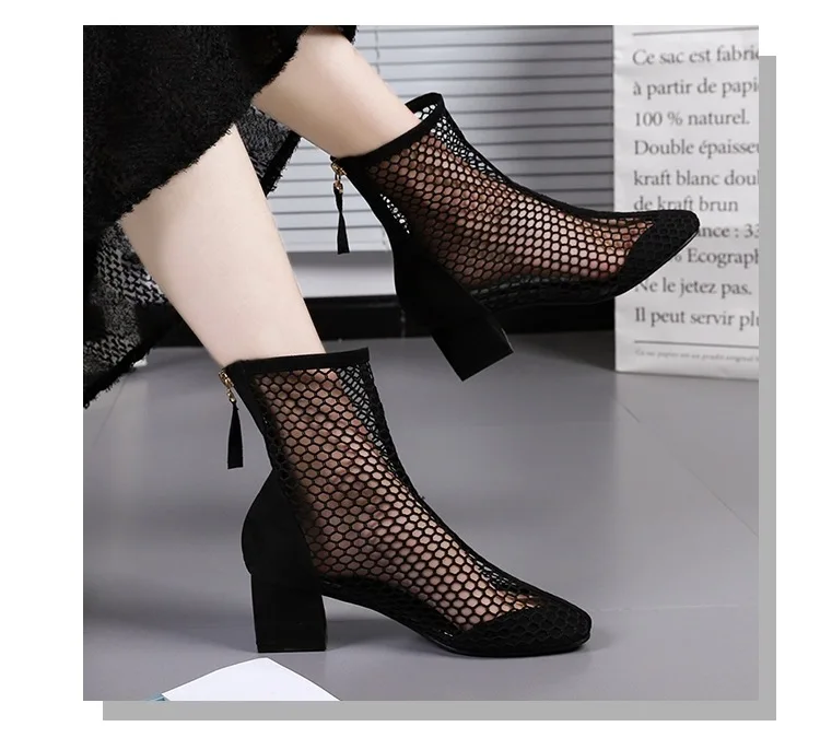 CHAISHOU/Новые летние женские босоножки; коллекция года; модные ботинки; Baotou; пикантные ажурные туфли-лодочки на толстом каблуке с сеткой; krasovki Famela B-474