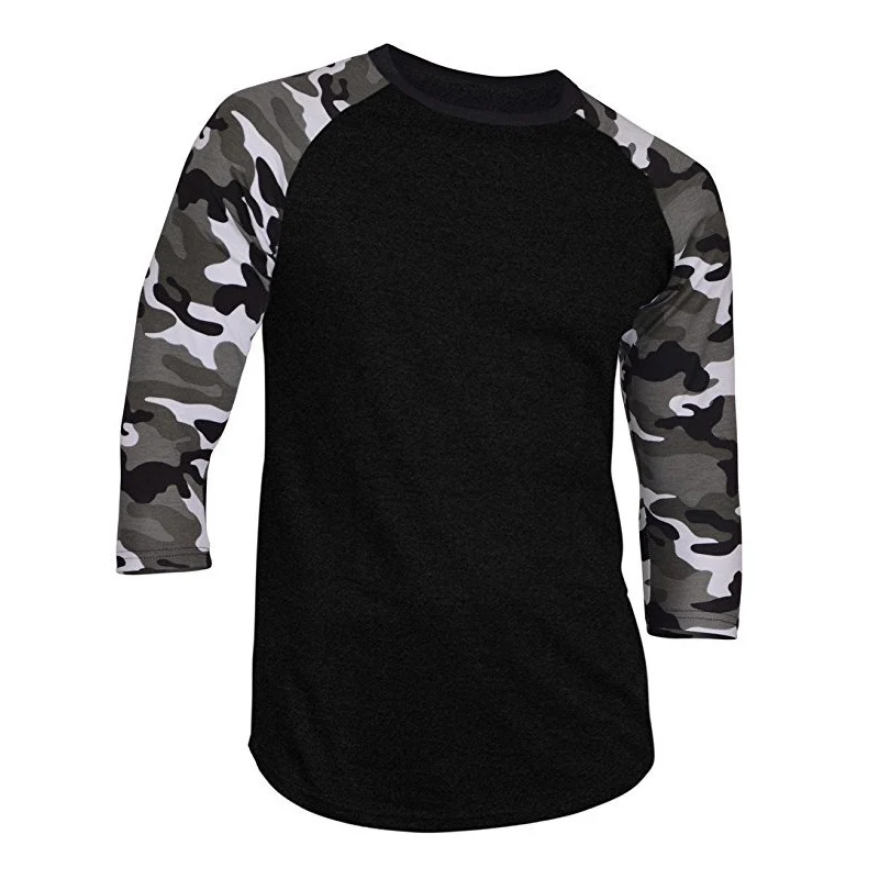 Men's Casual 3/4 Sleeve Baseball Tshirt Raglan Jersey Shirt Camo Printing Loose Tops Short | Мужская одежда
