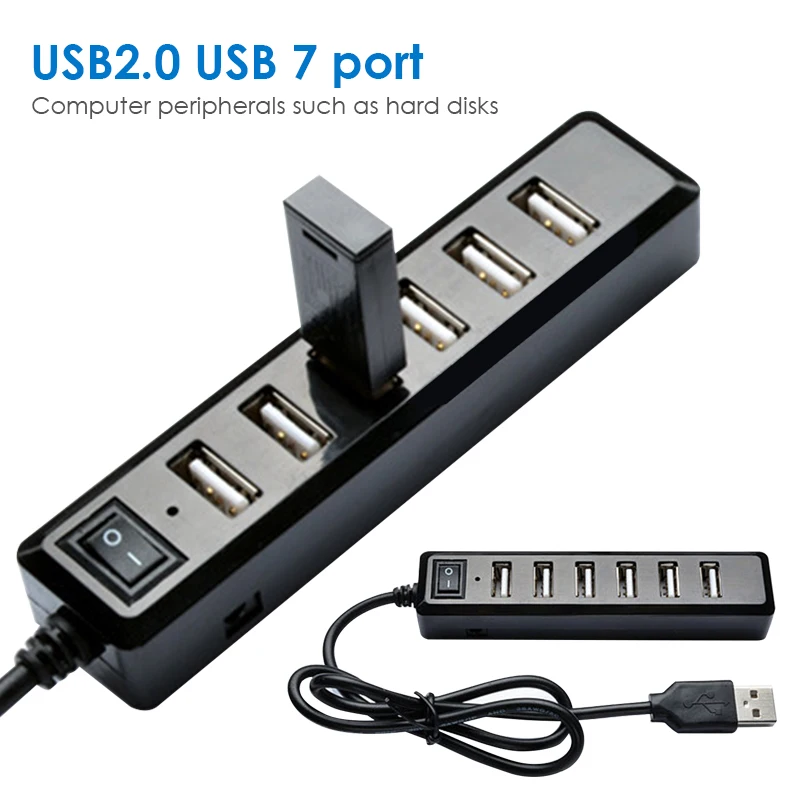 7 порты 480 Мбит/с USB 2 0 хаб конвертер с выключателем света abs пластик адаптер