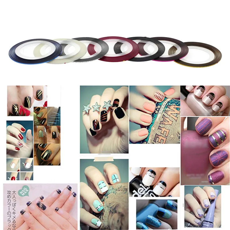 7 Colors UV gel Acrylic Nail Art Strip Tape Line Tips Sticker Manicure Decal Paster Roll | Красота и здоровье