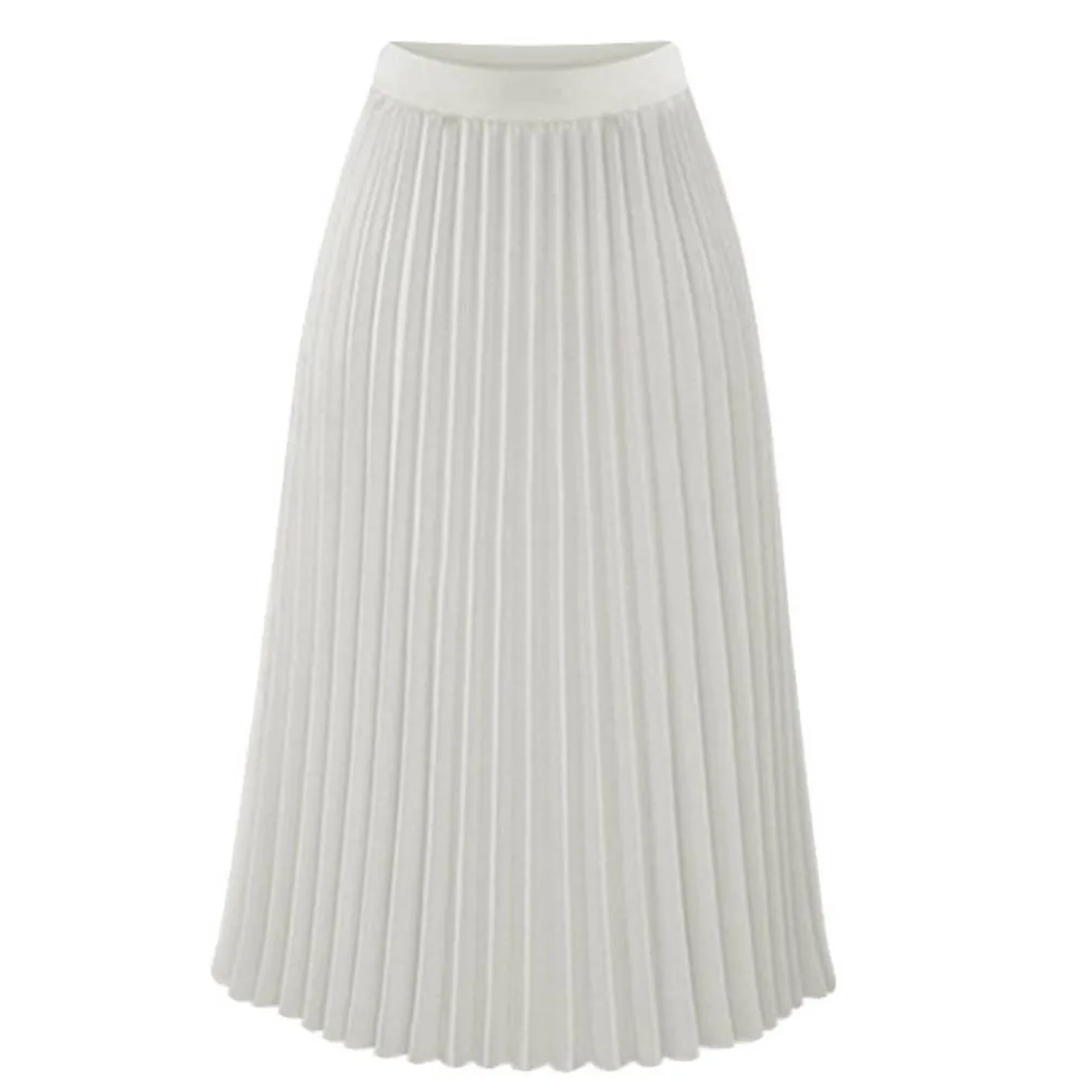 Pink Pleated Skirt Women High Waist Midi Chiffon A line Chic Elegant Quality Winter Autumn YYW-8889 | Женская одежда
